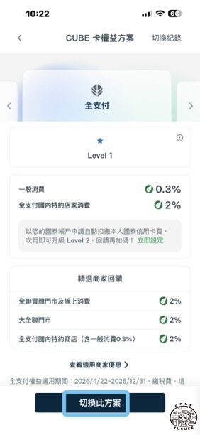 國泰世華CUBE卡怎麼切換權益？